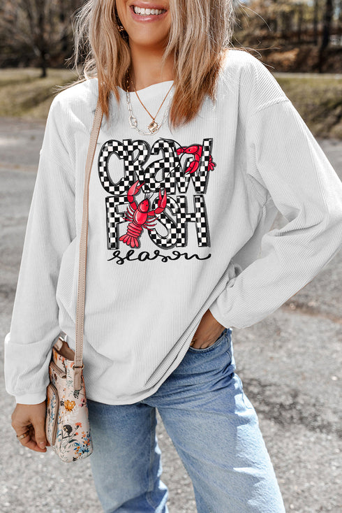 Corded Knit Crawfish Season Graphic Pullover Sweatshirt