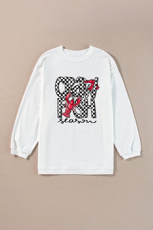 Corded Knit Crawfish Season Graphic Pullover Sweatshirt