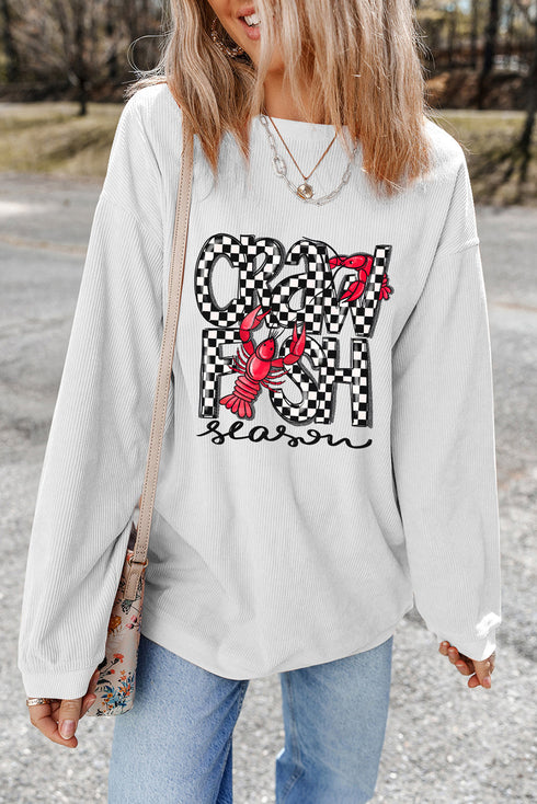 Corded Knit Crawfish Season Graphic Pullover Sweatshirt
