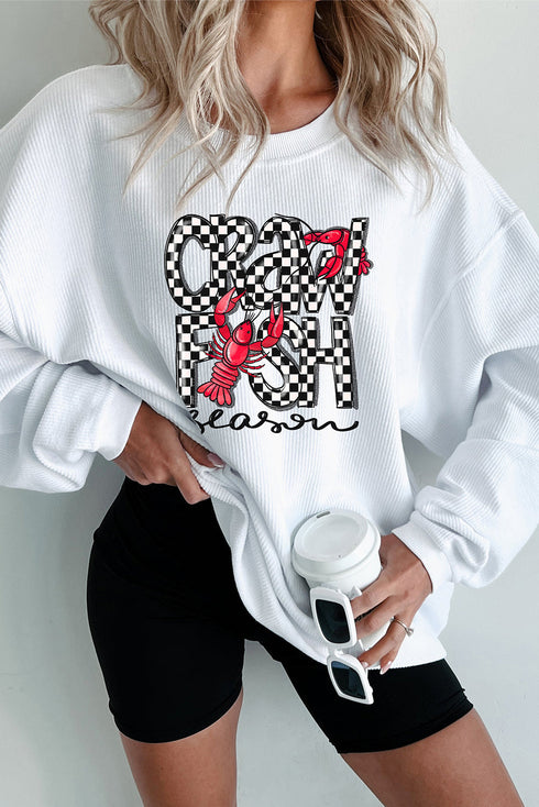 Corded Knit Crawfish Season Graphic Pullover Sweatshirt