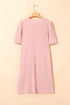 Corded Knit Crew Neck Puff Sleeve Shift Mini Dress