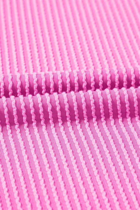 Corded Knit Crew Neck Puff Sleeve Shift Mini Dress