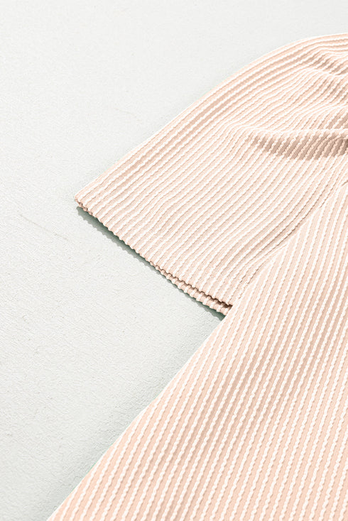 Corded Knit Crew Neck Puff Sleeve Shift Mini Dress