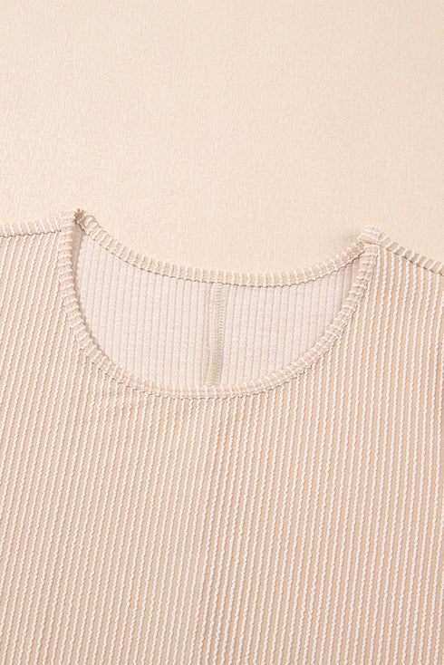 Corded Knit Crew Neck Puff Sleeve Shift Mini Dress