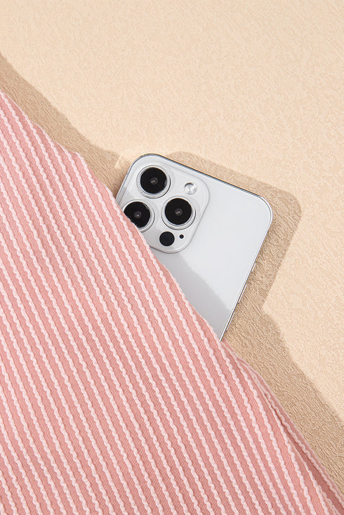 Corded Knit Crew Neck Puff Sleeve Shift Mini Dress