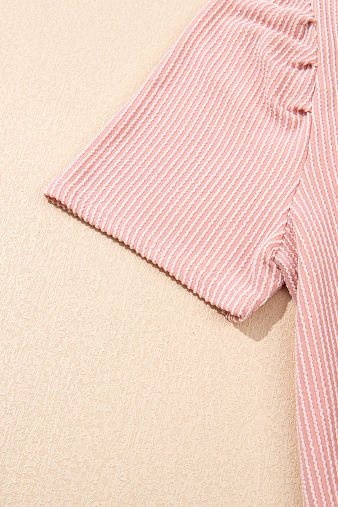 Corded Knit Crew Neck Puff Sleeve Shift Mini Dress