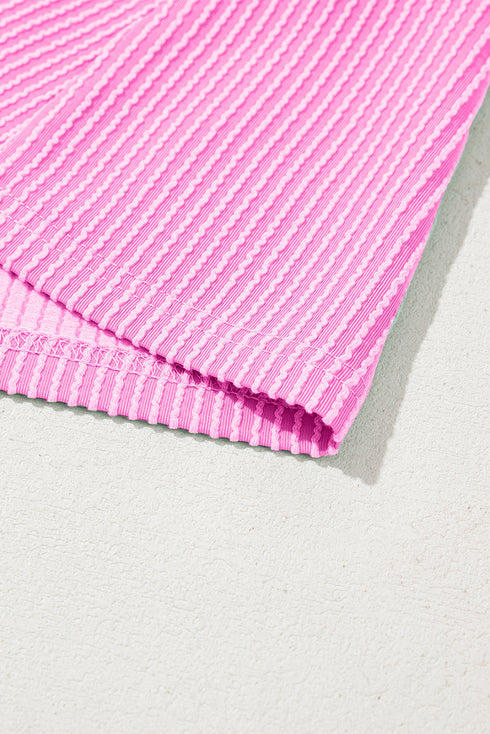 Corded Knit Crew Neck Puff Sleeve Shift Mini Dress