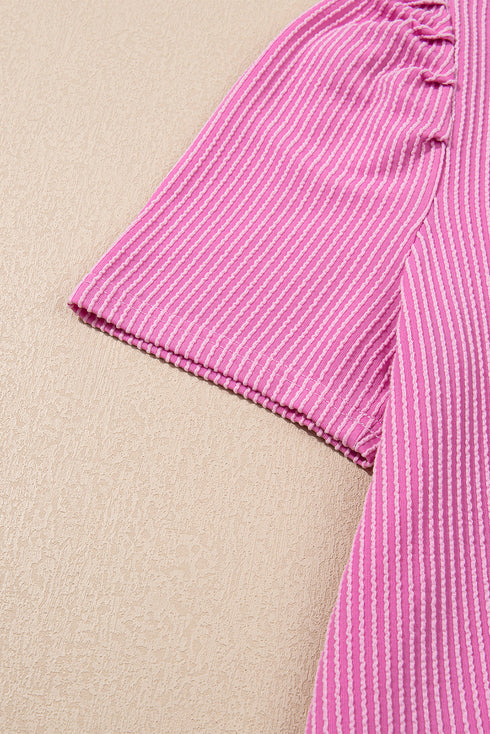 Corded Knit Crew Neck Puff Sleeve Shift Mini Dress