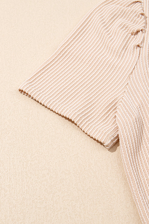 Corded Knit Crew Neck Puff Sleeve Shift Mini Dress