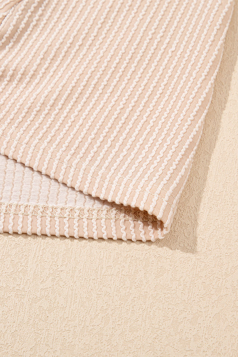 Corded Knit Crew Neck Puff Sleeve Shift Mini Dress