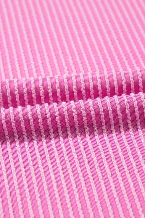 Corded Knit Crew Neck Puff Sleeve Shift Mini Dress