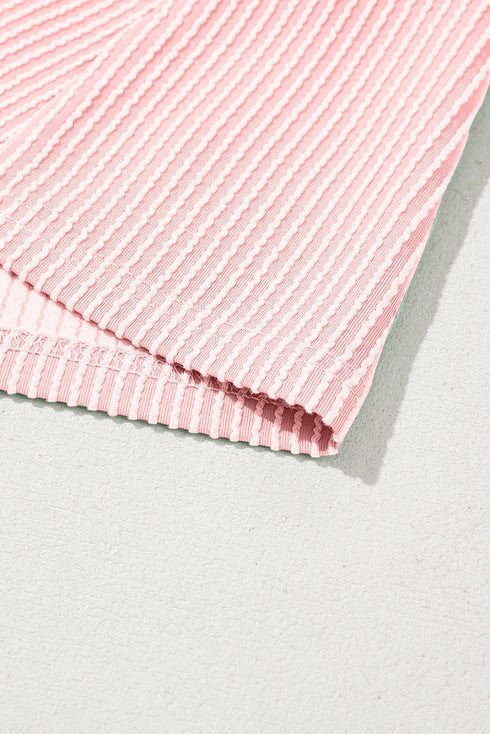 Corded Knit Crew Neck Puff Sleeve Shift Mini Dress