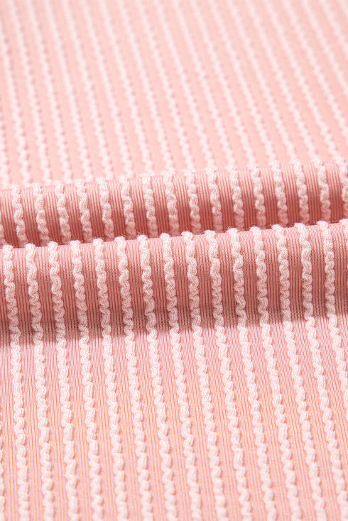 Corded Knit Crew Neck Puff Sleeve Shift Mini Dress