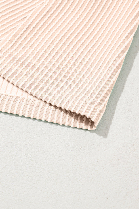 Corded Knit Crew Neck Puff Sleeve Shift Mini Dress