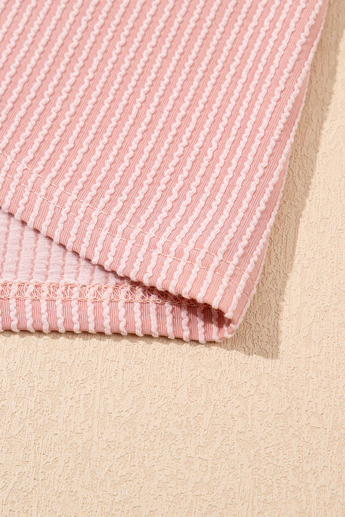 Corded Knit Crew Neck Puff Sleeve Shift Mini Dress