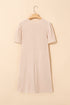 Corded Knit Crew Neck Puff Sleeve Shift Mini Dress