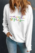 Corded Knit Embroidered Script Graphic Pullover Sweatshirt