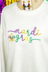 Corded Knit Embroidered Script Graphic Pullover Sweatshirt