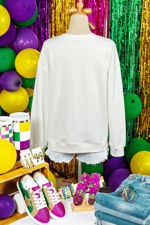 Corded Knit Embroidered Script Graphic Pullover Sweatshirt