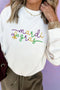 Corded Knit Embroidered Script Graphic Pullover Sweatshirt