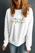 Corded Knit Embroidered Script Graphic Pullover Sweatshirt
