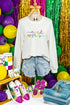 Corded Knit Embroidered Script Graphic Pullover Sweatshirt
