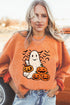Corded Knit Ghost And Bat Graphic Pullover Sweatshirt