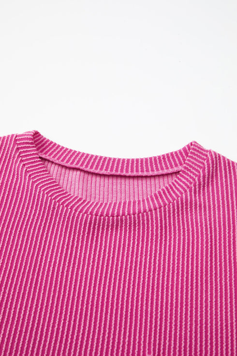 Corded Knit Pocketed Loose Fit T Shirt