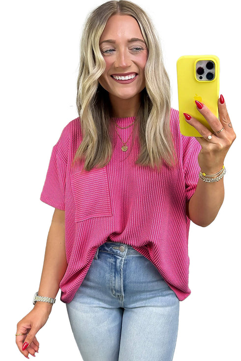 Corded Knit Pocketed Loose Fit T Shirt