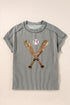 Corded Knit Sequin Baseball Graphic Short Sleeve Tee
