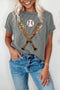 Corded Knit Sequin Baseball Graphic Short Sleeve Tee