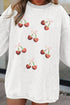 Corded Knit Sequin Cherry Bow Graphic Pullover Sweatshirt