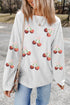 Corded Knit Sequin Cherry Bow Graphic Pullover Sweatshirt