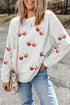 Corded Knit Sequin Cherry Bow Graphic Pullover Sweatshirt