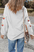 Corded Knit Sequin Cherry Bow Graphic Pullover Sweatshirt