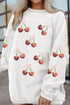 Corded Knit Sequin Cherry Bow Graphic Pullover Sweatshirt