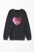 Corded Knit Sequin Heart Oversized Pullover Top