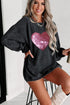 Corded Knit Sequin Heart Oversized Pullover Top