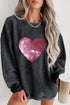 Corded Knit Sequin Heart Oversized Pullover Top
