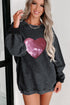 Corded Knit Sequin Heart Oversized Pullover Top