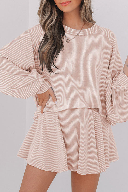Corded Lantern Sleeve Ruffled Skort Two Piece Dress