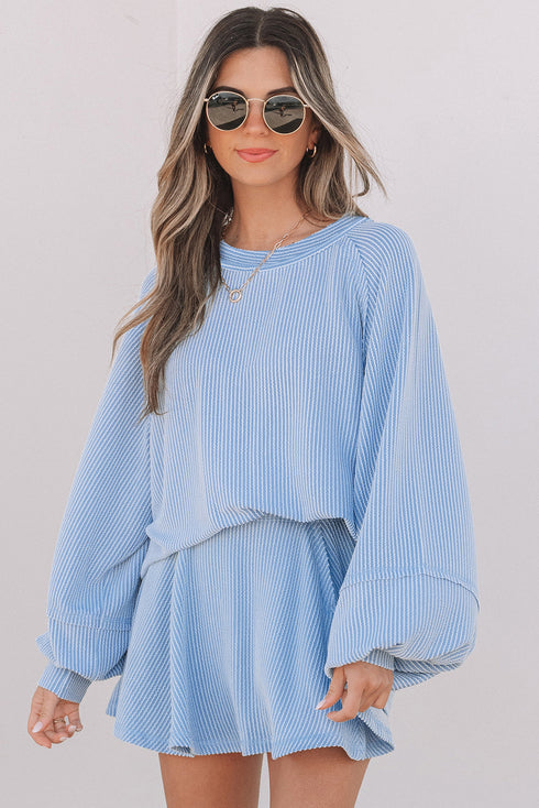 Corded Lantern Sleeve Ruffled Skort Two Piece Dress