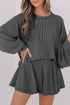Corded Lantern Sleeve Ruffled Skort Two Piece Dress