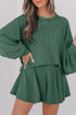 Corded Lantern Sleeve Ruffled Skort Two Piece Dress