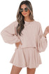 Corded Lantern Sleeve Ruffled Skort Two Piece Dress