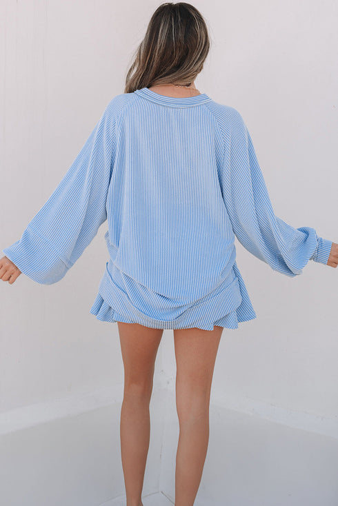 Corded Lantern Sleeve Ruffled Skort Two Piece Dress