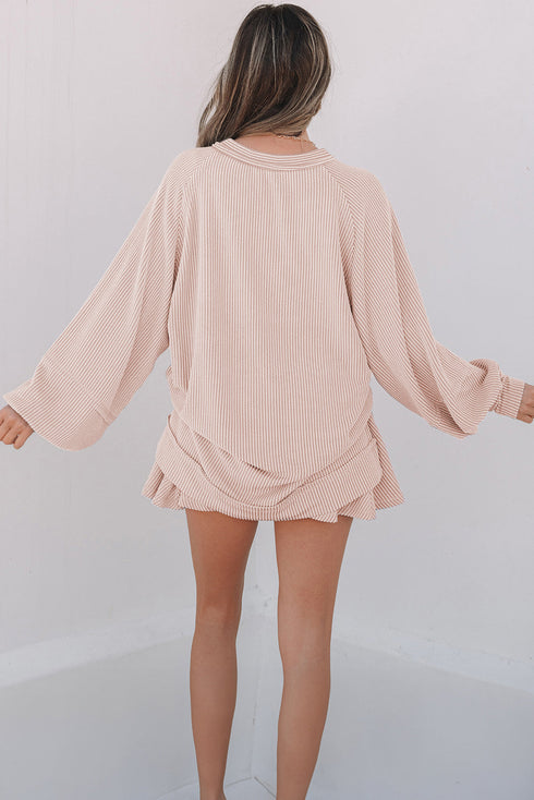 Corded Lantern Sleeve Ruffled Skort Two Piece Dress