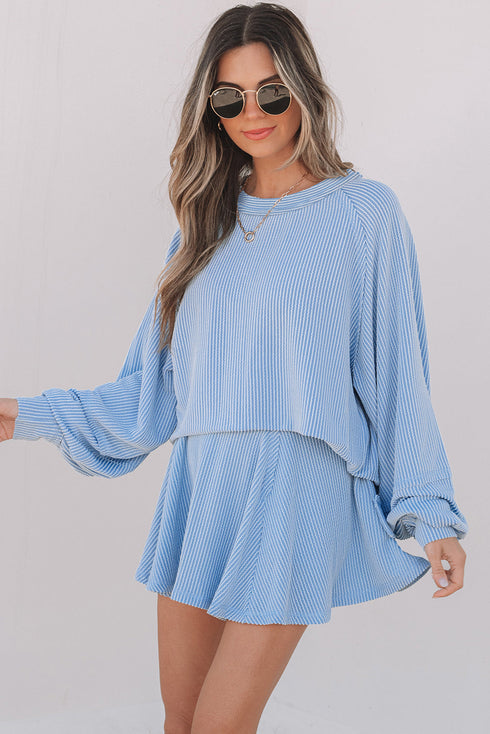 Corded Lantern Sleeve Ruffled Skort Two Piece Dress