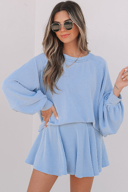 Corded Lantern Sleeve Ruffled Skort Two Piece Dress