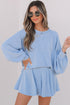Corded Lantern Sleeve Ruffled Skort Two Piece Dress